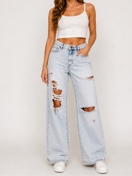 Altar'd State Denim - Altar’d State Distressed Wide Leg Jeans Light Wash High Rise Size 27 Denim